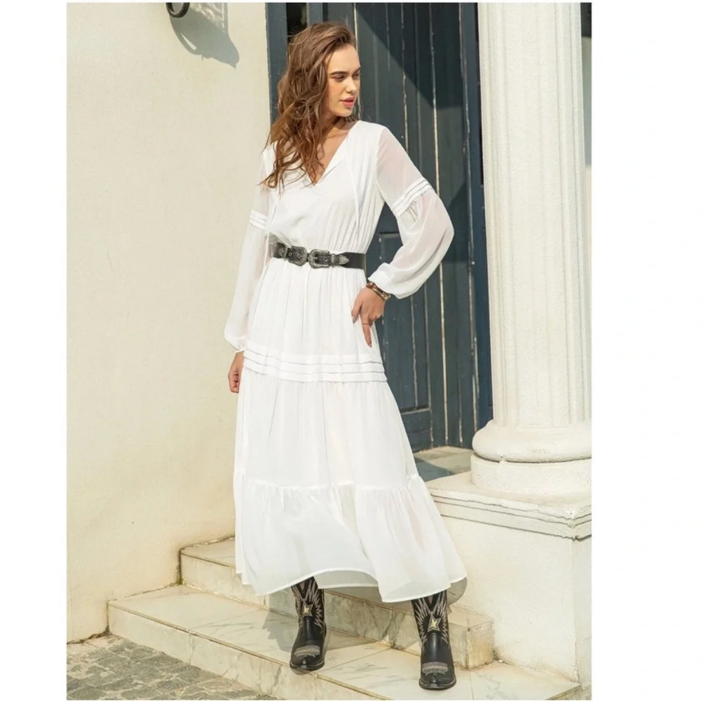 Rouge White Flowing Maxi Dress Size 10 BNWOT Elegant Boho Western - Picture 9 of 11